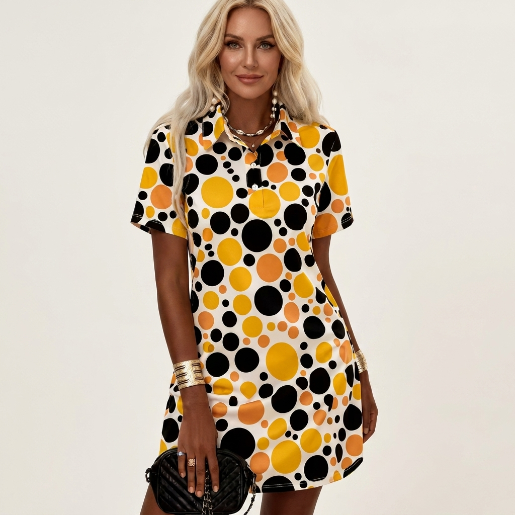 Zelia | Polo-Collar Short-Sleeve Printed A-Line Mini Dress 18
