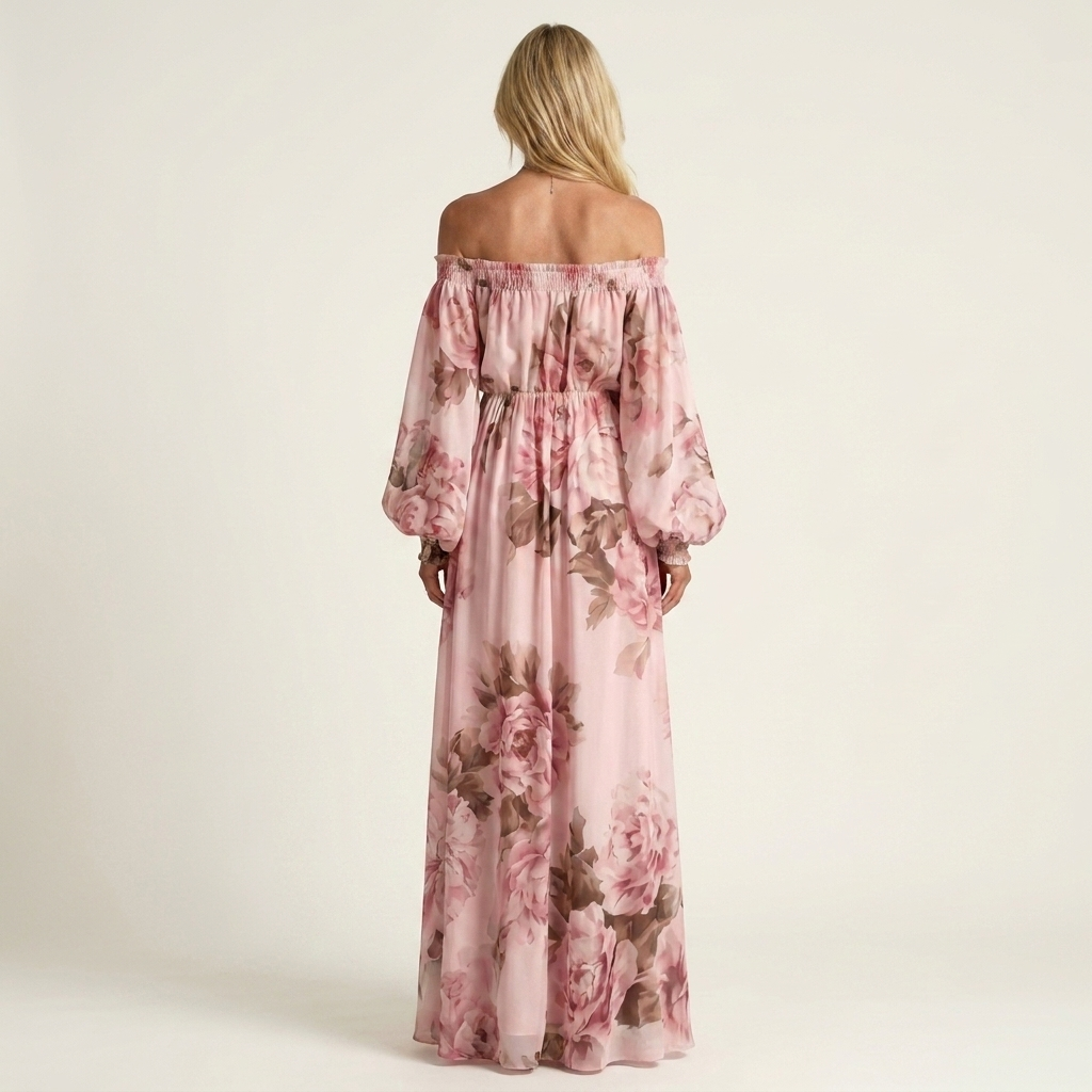 Tiziana | Off-Shoulder Lantern-Sleeve Floral Print Maxi Dress