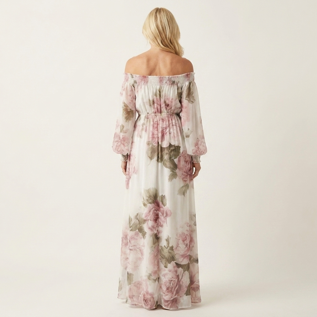 Tiziana | Off-Shoulder Lantern-Sleeve Floral Print Maxi Dress