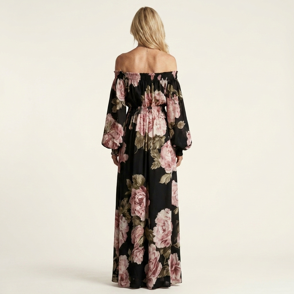 Tiziana | Off-Shoulder Lantern-Sleeve Floral Print Maxi Dress