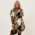 Zelia | Polo-Collar Short-Sleeve Printed A-Line Mini Dress 26