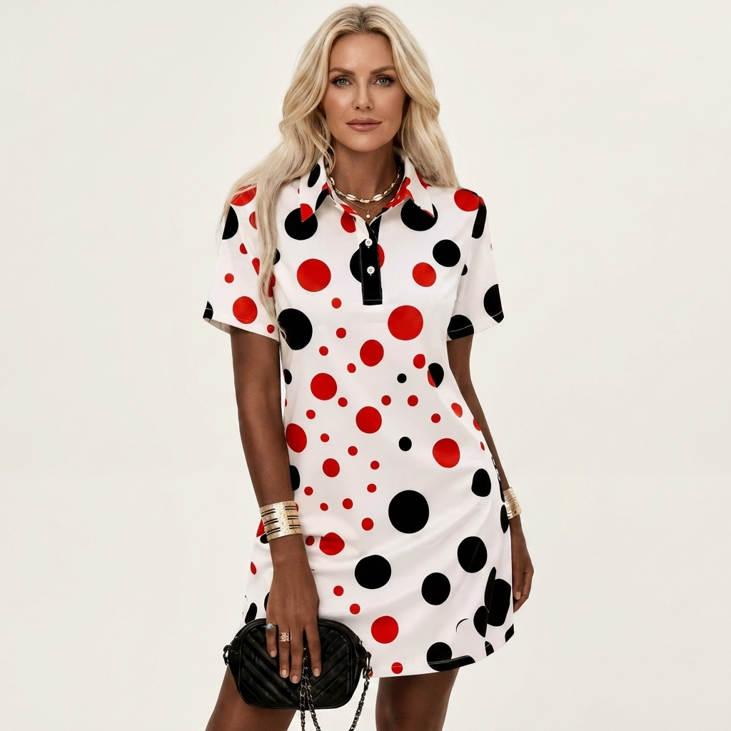 Zelia | Polo-Collar Short-Sleeve Printed A-Line Mini Dress 28
