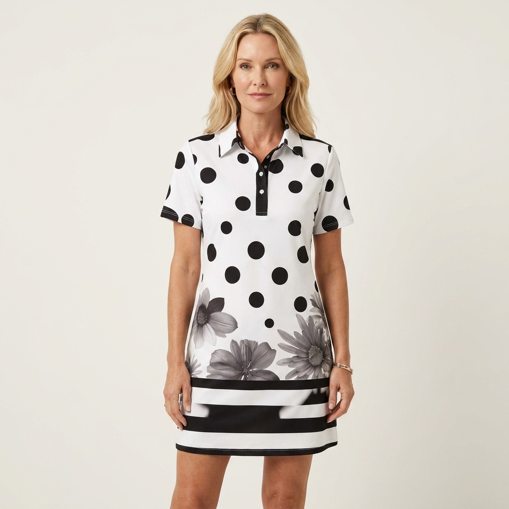 Zelia | Polo-Collar Short-Sleeve Printed A-Line Mini Dress 30