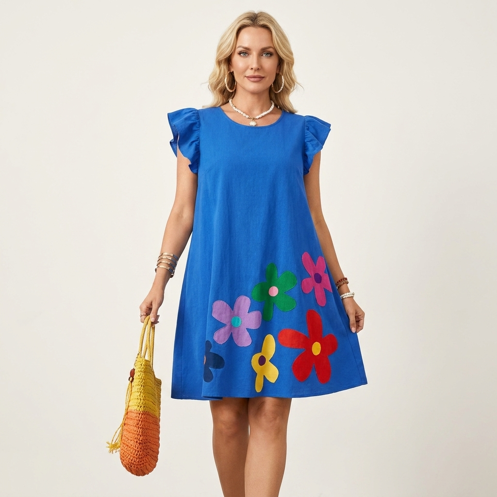 Tamara | Round-Neck Flutter-Sleeve Floral Print A-Line Mini Dress