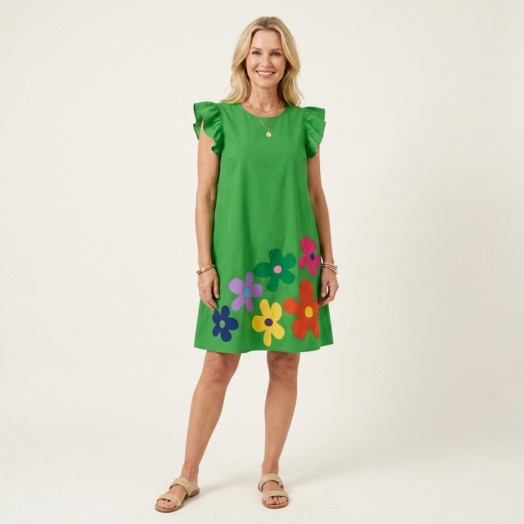 Tamara | Round-Neck Flutter-Sleeve Floral Print A-Line Mini Dress