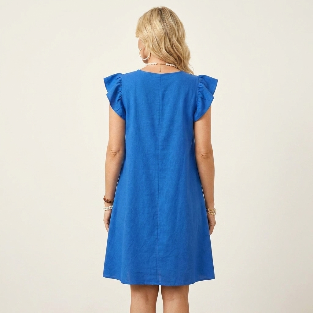 Tamara | Round-Neck Flutter-Sleeve Floral Print A-Line Mini Dress