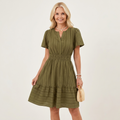 Lincy | V-Neck Puff-Sleeve Smocked-Waist Tiered A-Line Mini Dress