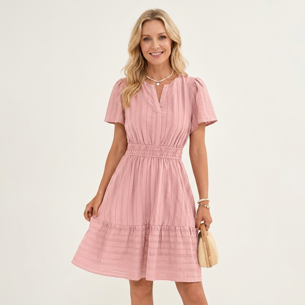 Lincy | V-Neck Puff-Sleeve Smocked-Waist Tiered A-Line Mini Dress