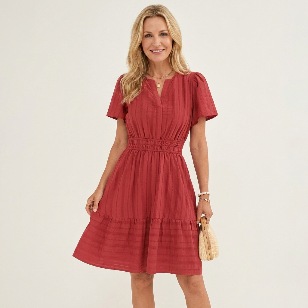 Lincy | V-Neck Puff-Sleeve Smocked-Waist Tiered A-Line Mini Dress