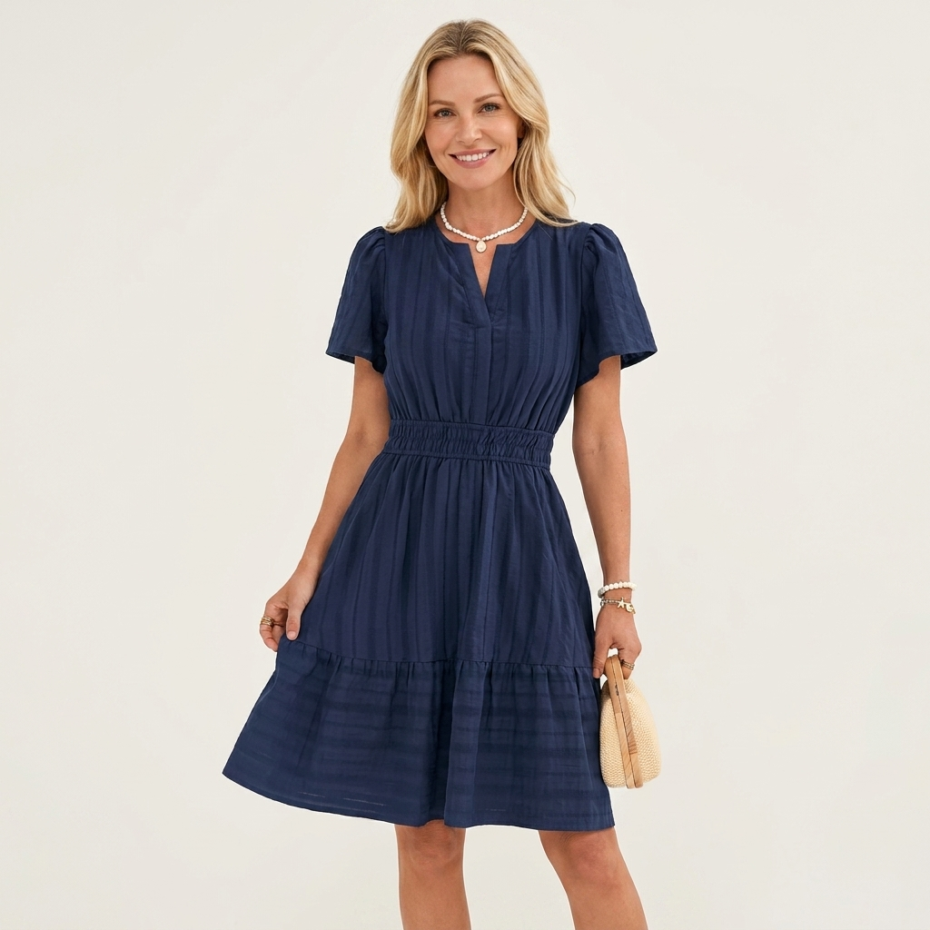 Lincy | V-Neck Puff-Sleeve Smocked-Waist Tiered A-Line Mini Dress
