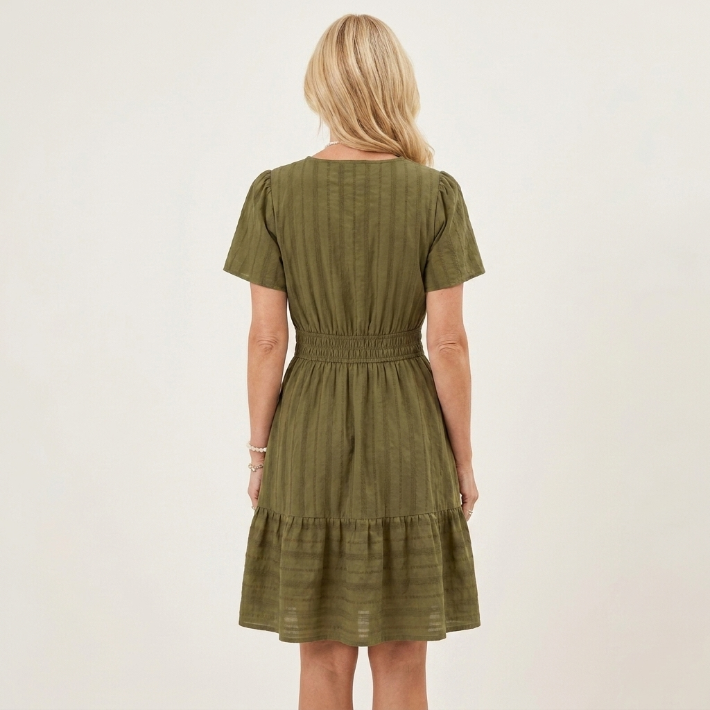 Lincy | V-Neck Puff-Sleeve Smocked-Waist Tiered A-Line Mini Dress