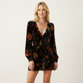 Christie | Deep V-Neck Lantern-Sleeve Floral Velvet Mini Dress