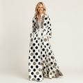Venetia | Stand-Collar Long-Sleeve Button-Front Printed A-Line Maxi Dress
