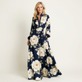 Venetia | Stand-Collar Long-Sleeve Button-Front Printed A-Line Maxi Dress 3
