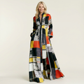 Venetia | Stand-Collar Long-Sleeve Button-Front Printed A-Line Maxi Dress 5