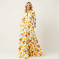 Venetia | Stand-Collar Long-Sleeve Button-Front Printed A-Line Maxi Dress 4