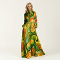 Venetia | Stand-Collar Long-Sleeve Button-Front Printed A-Line Maxi Dress 6
