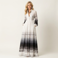 Venetia | Stand-Collar Long-Sleeve Button-Front Printed A-Line Maxi Dress 14