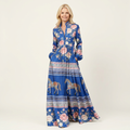 Venetia | Stand-Collar Long-Sleeve Button-Front Printed A-Line Maxi Dress 15