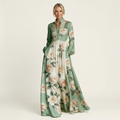 Venetia | Stand-Collar Long-Sleeve Button-Front Printed A-Line Maxi Dress 17