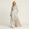 Venetia | Stand-Collar Long-Sleeve Button-Front Printed A-Line Maxi Dress 20