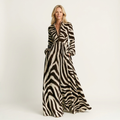 Venetia | Stand-Collar Long-Sleeve Button-Front Printed A-Line Maxi Dress 7