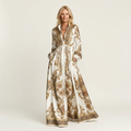 Venetia | Stand-Collar Long-Sleeve Button-Front Printed A-Line Maxi Dress 8