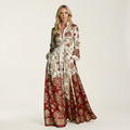 Venetia | Stand-Collar Long-Sleeve Button-Front Printed A-Line Maxi Dress 9