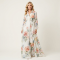 Venetia | Stand-Collar Long-Sleeve Button-Front Printed A-Line Maxi Dress 10