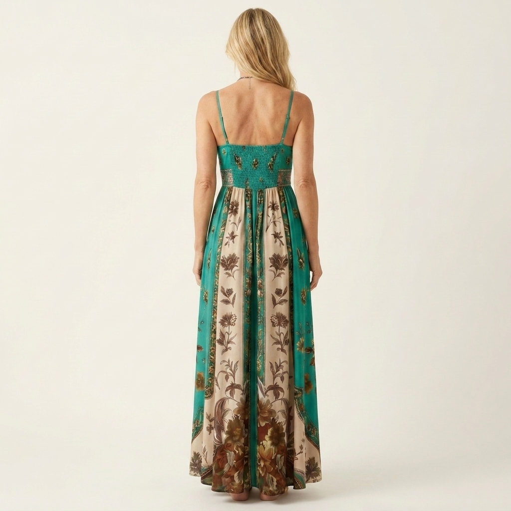 Stella | Spaghetti-Strap V-Neck Paisley Patchwork Floral Maxi Dress