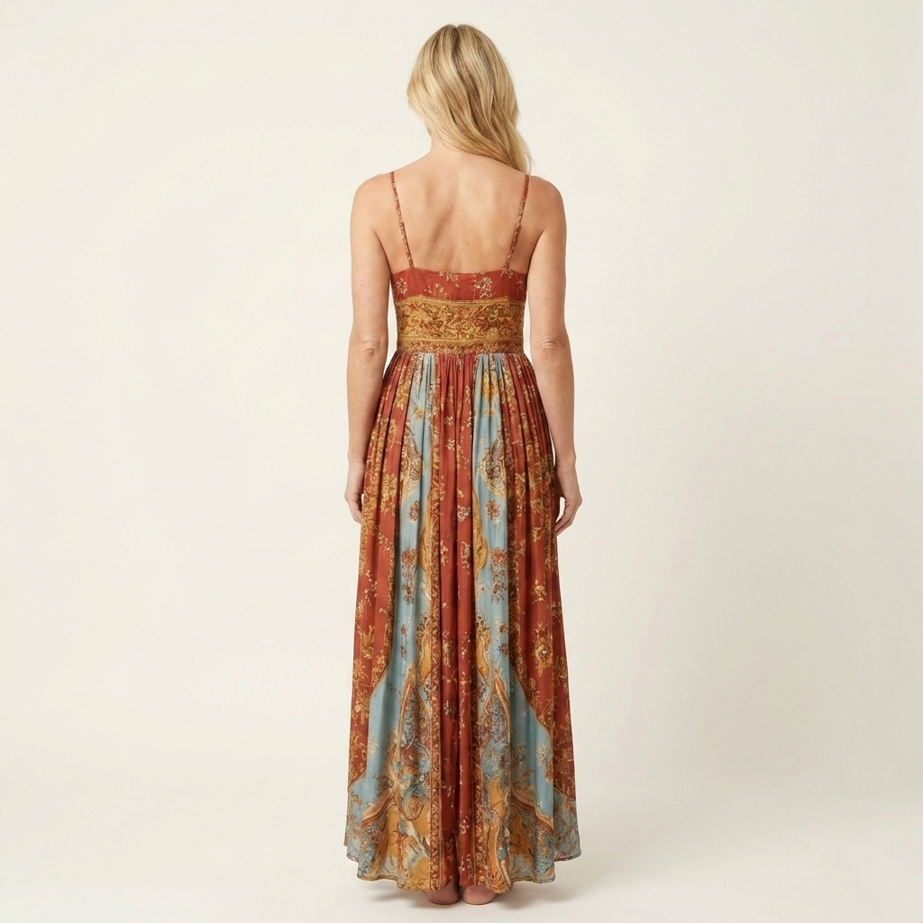 Stella | Spaghetti-Strap V-Neck Paisley Patchwork Floral Maxi Dress