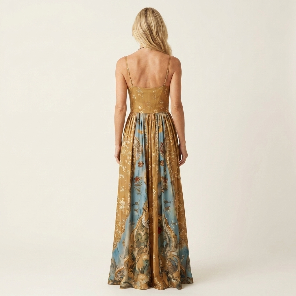 Stella | Spaghetti-Strap V-Neck Paisley Patchwork Floral Maxi Dress