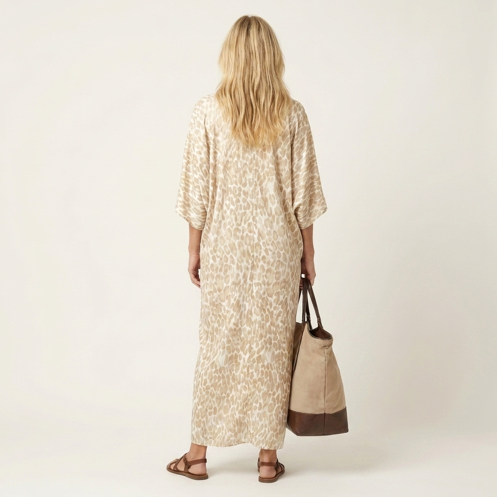 Demi | Deep V-Neck Batwing-Sleeve Front-Twist Leopard Print Maxi Dress