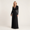 Raina | Deep V-Neck Long-Sleeve Ruched-Waist Belted Maxi Dress