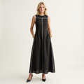 Marry | Round-Neck Sleeveless Contrast-Stitch A-Line Maxi Dress