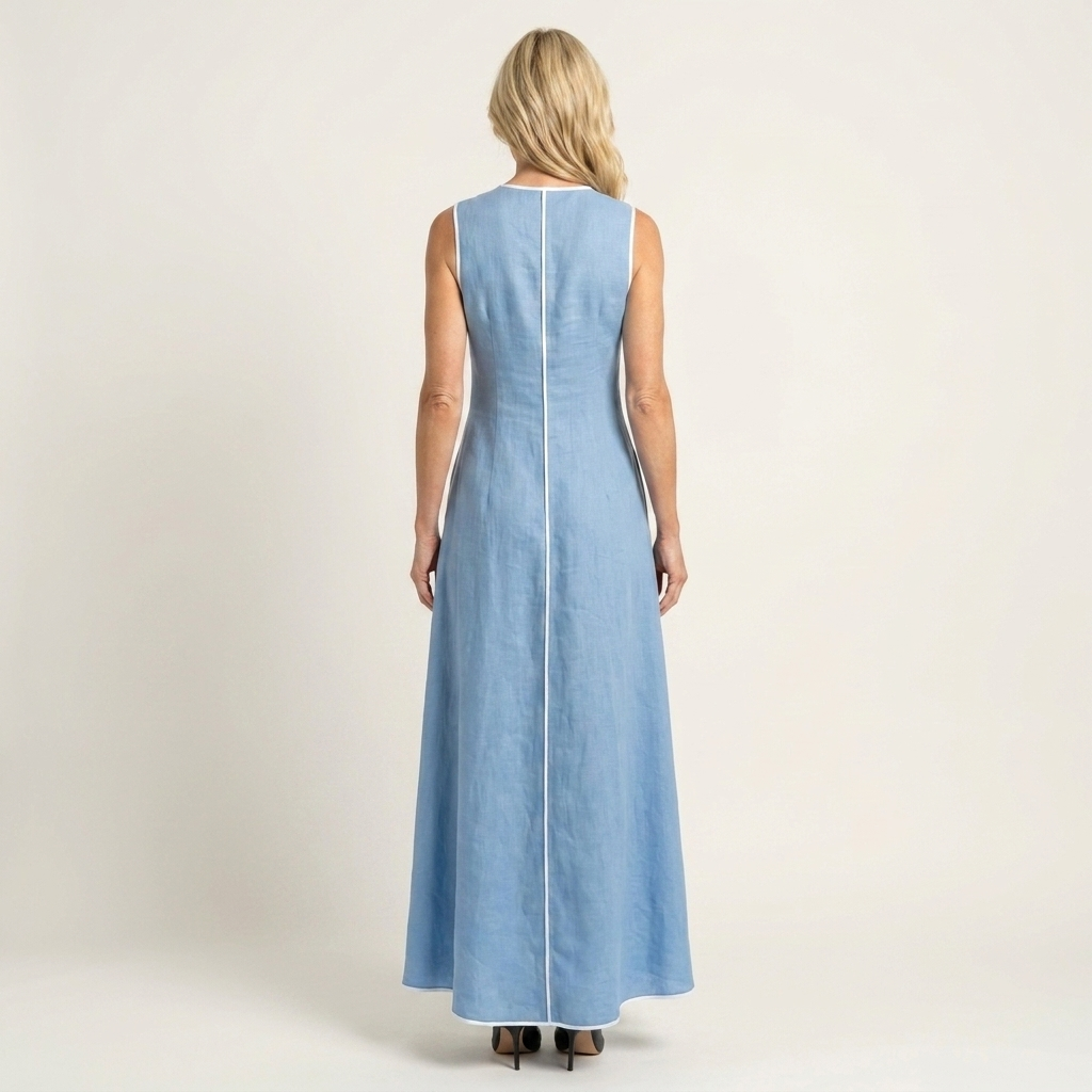Marry | Round-Neck Sleeveless Contrast-Stitch A-Line Maxi Dress