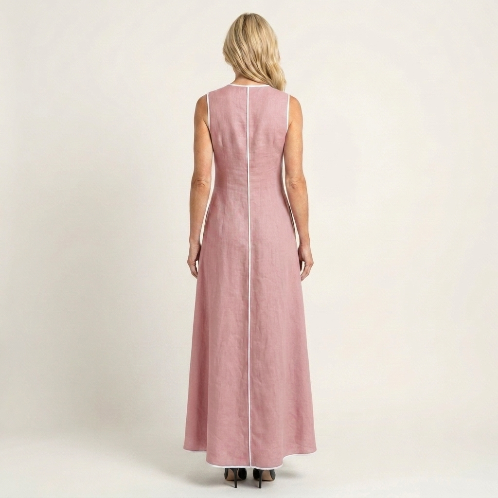 Marry | Round-Neck Sleeveless Contrast-Stitch A-Line Maxi Dress
