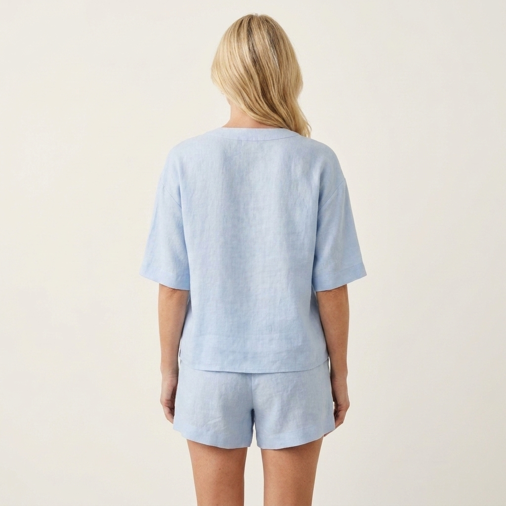 Alara | V-Neck Tie-Front Short-Sleeve Top & Elasticated Shorts Two-Piece Set