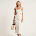 Belicia | Square-Neck Ruched Cut-Out Side-Slit Midi Dress