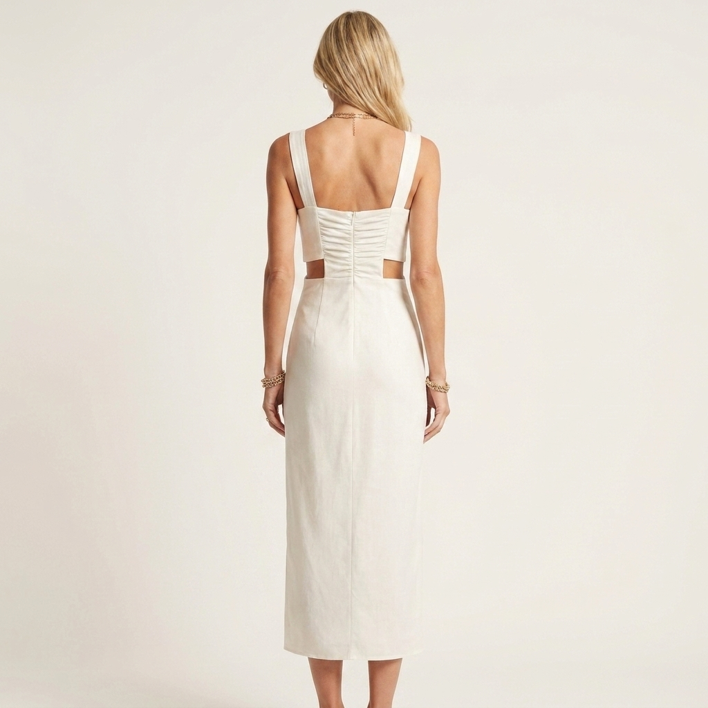 Belicia | Square-Neck Ruched Cut-Out Side-Slit Midi Dress