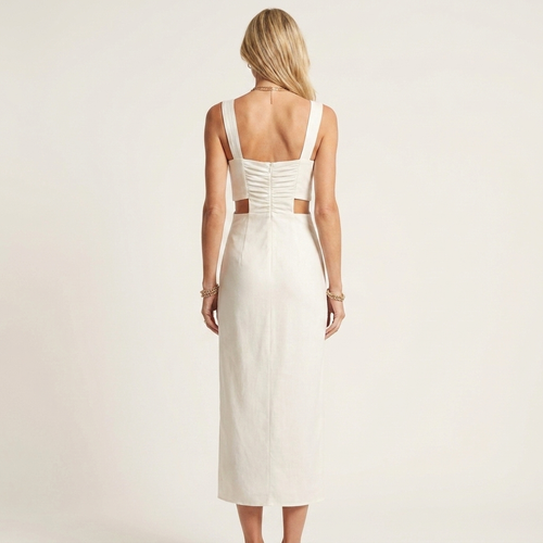 Belicia | Square-Neck Ruched Cut-Out Side-Slit Midi Dress