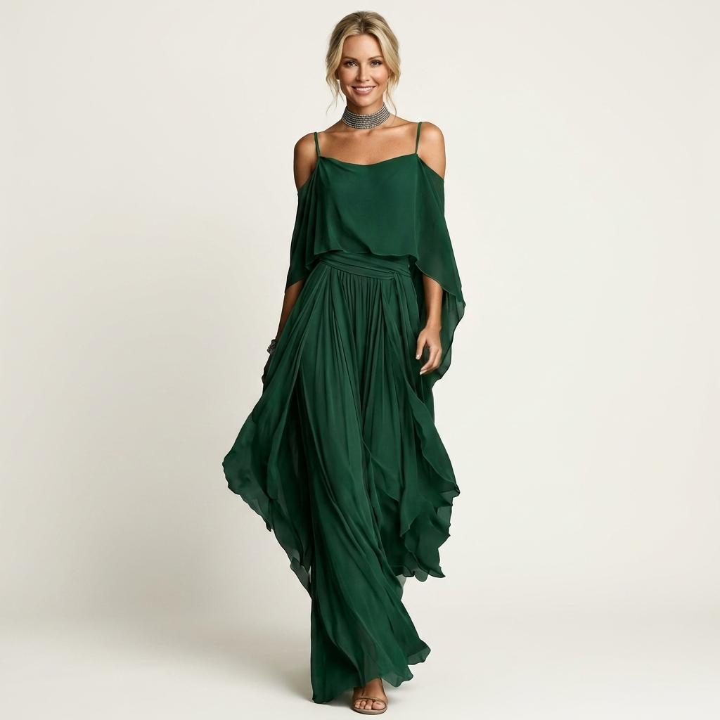 Shelly | Cold-Shoulder Batwing Chiffon Maxi Dress