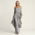 Shelly | Cold-Shoulder Batwing Chiffon Maxi Dress