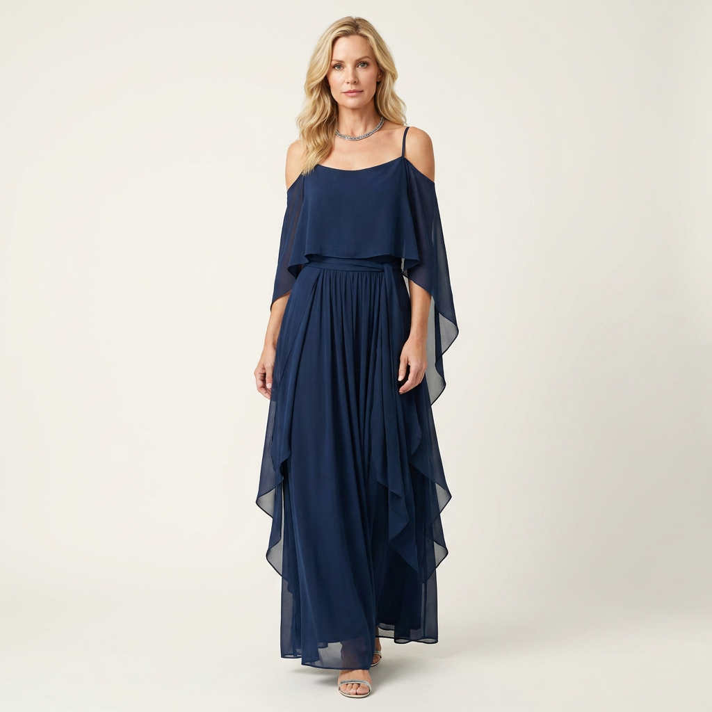 Shelly | Cold-Shoulder Batwing Chiffon Maxi Dress