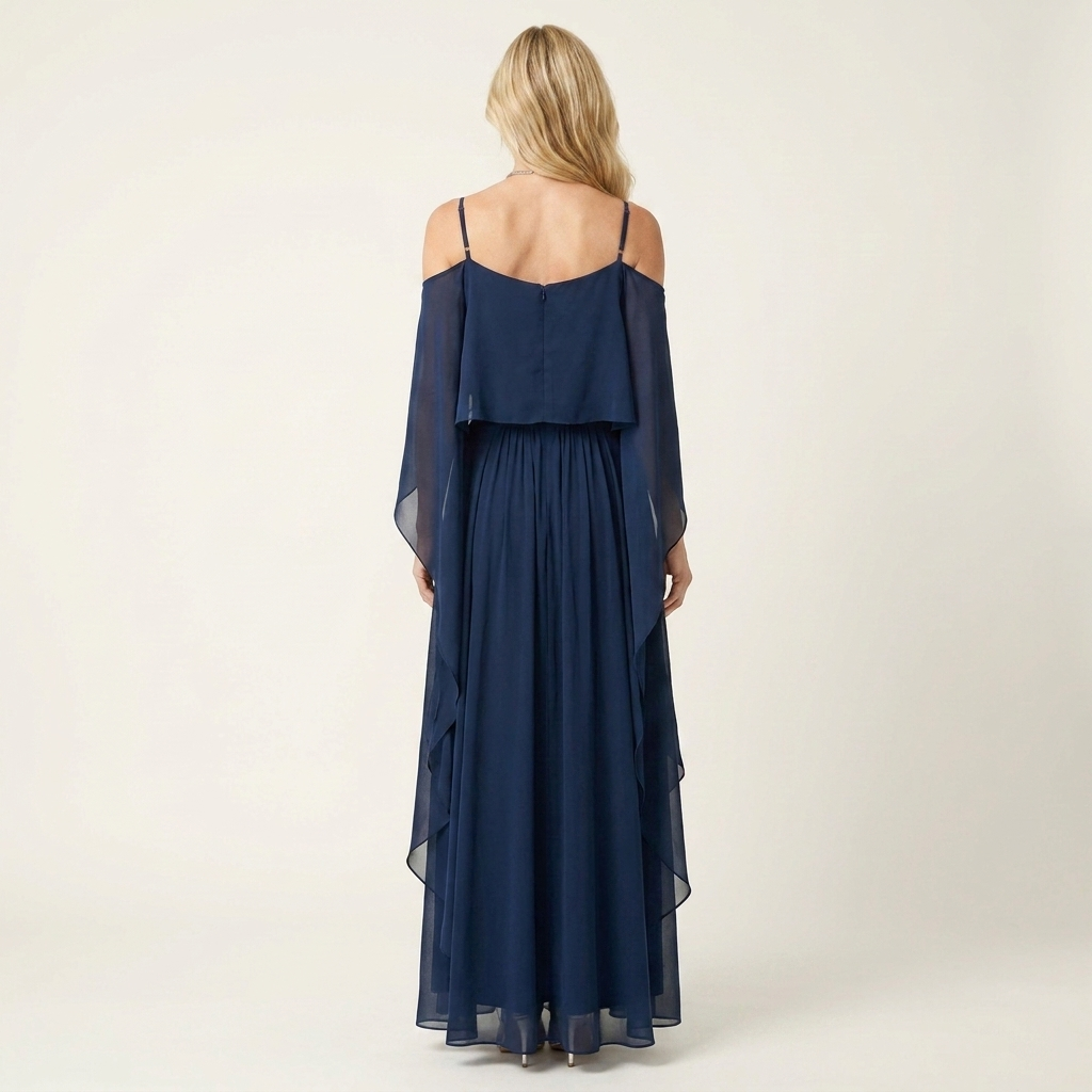 Shelly | Cold-Shoulder Batwing Chiffon Maxi Dress