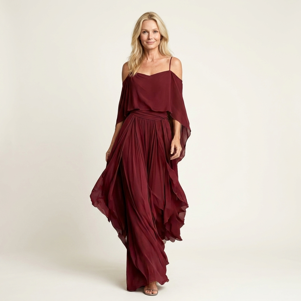 Shelly | Cold-Shoulder Batwing Chiffon Maxi Dress