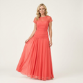 Lorenzia | Mesh-Yoke Ruched Chiffon Maxi Dress
