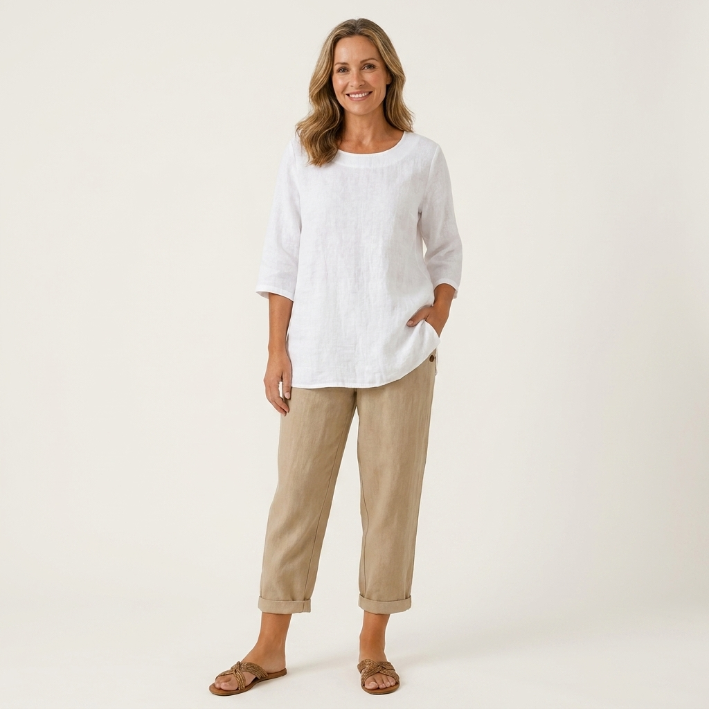 Carolina | Cotton-Linen Tapered Pants with Rolled Cuffs & Side Pockets