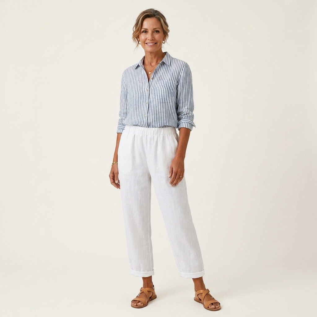 Carolina | Cotton-Linen Tapered Pants with Rolled Cuffs & Side Pockets