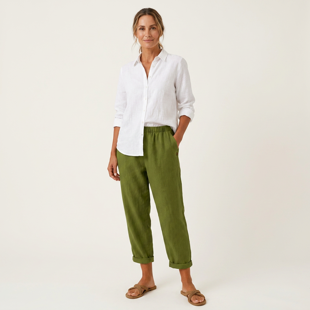 Carolina | Cotton-Linen Tapered Pants with Rolled Cuffs & Side Pockets